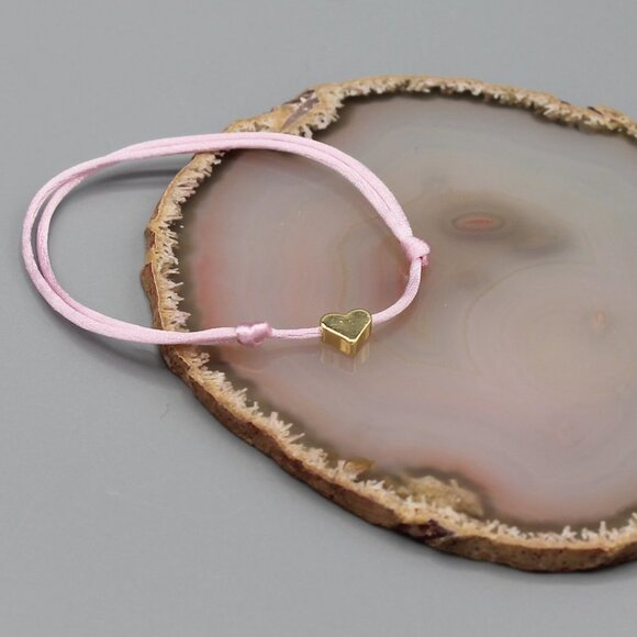 Jewelry heart pink gold string bracelet adjustable fashion delicate brand new - Picture 2 of 7
